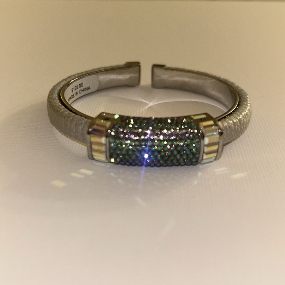 Henri Bendel Crystal Cuff Bracelet Silver Turquoise - Picture 2 of 8